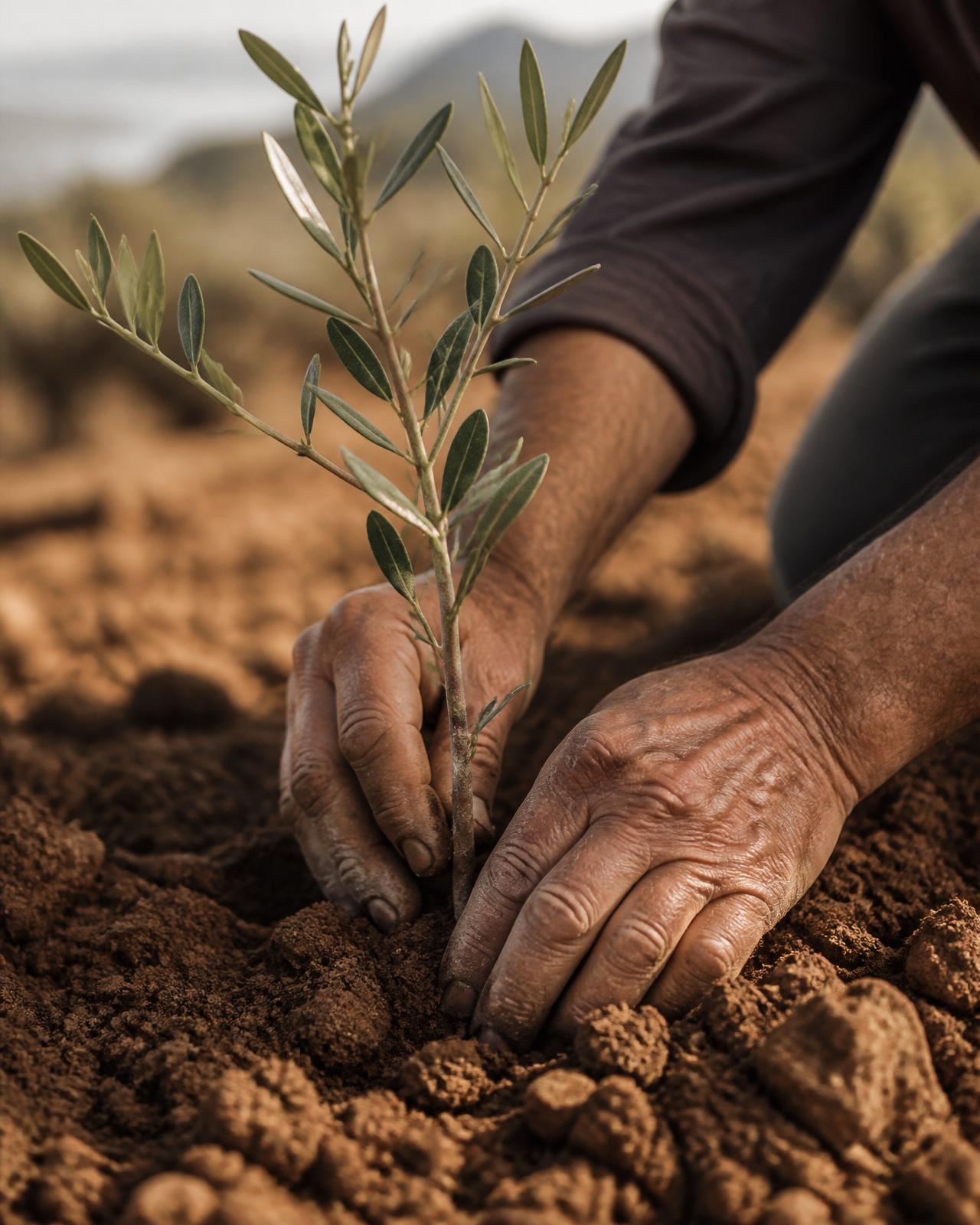 A tree set in red Cretan soil